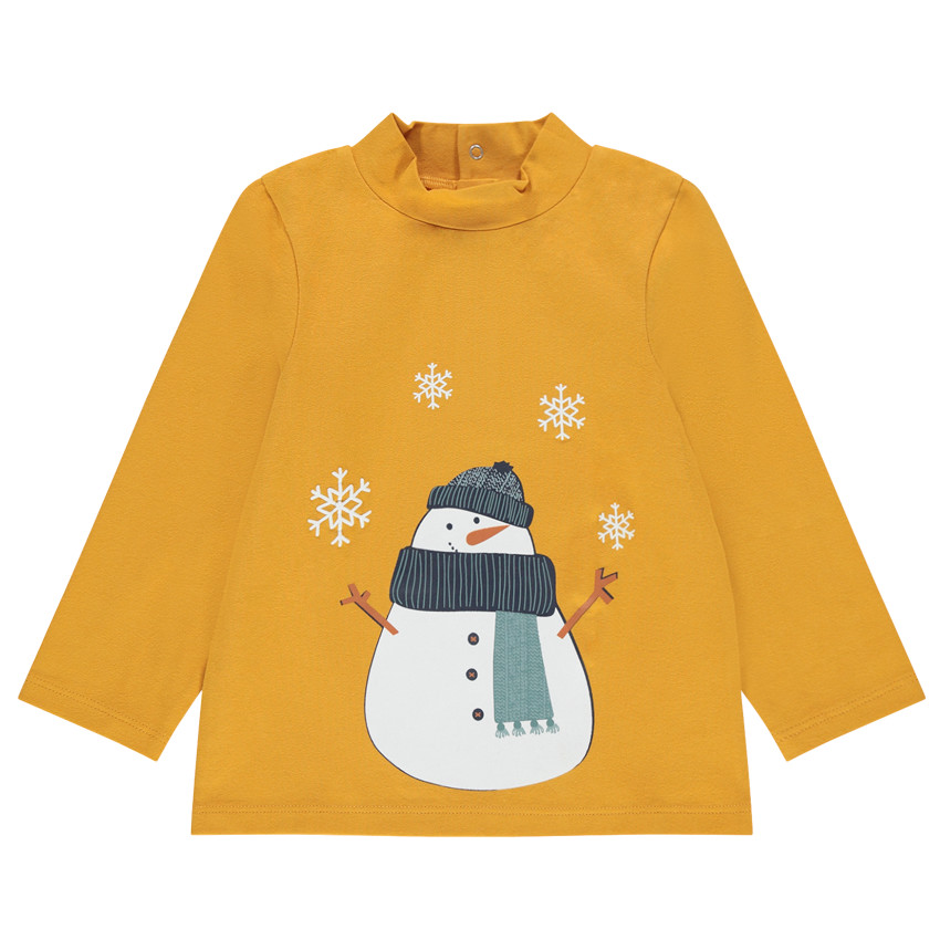 Suéter de cuello alto de algodón bio estampado muñeco de nieve 