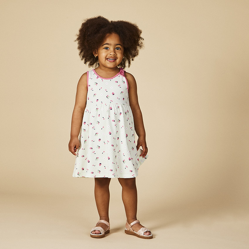 Vestido estampado fantasía en jersey cloqué para bebé niña 