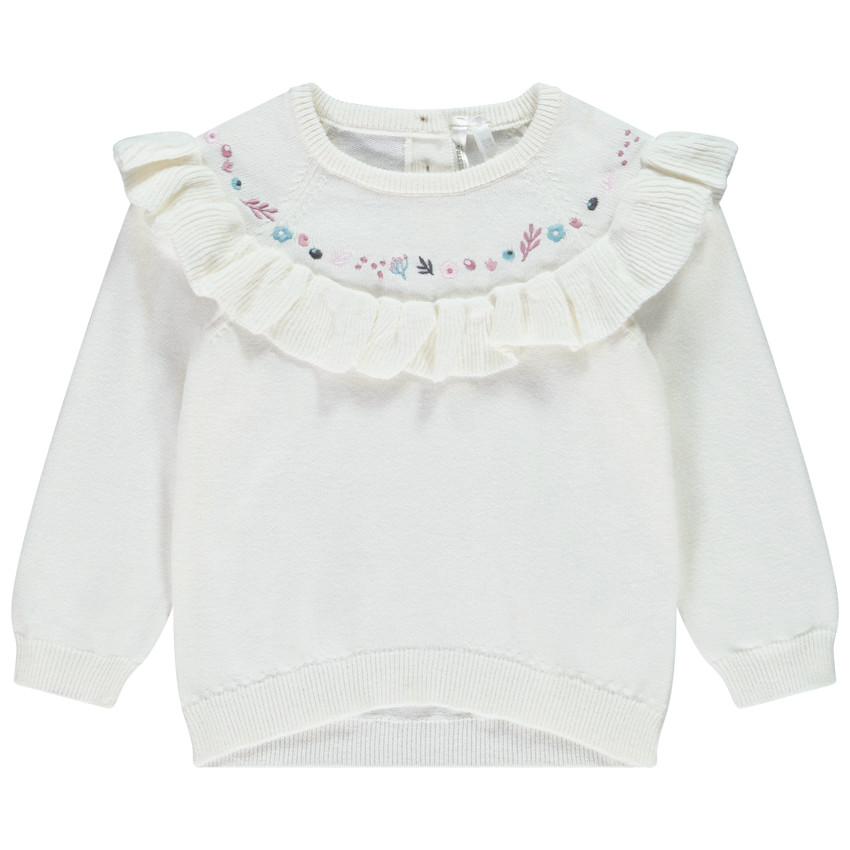 Jersey de bebé niña con volantes y bordado 