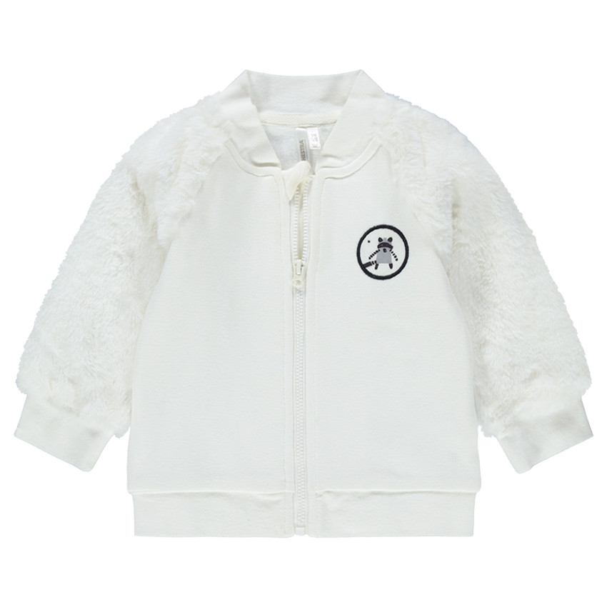 Chaqueta de felpa bimaterial con mangas de borreguillo 