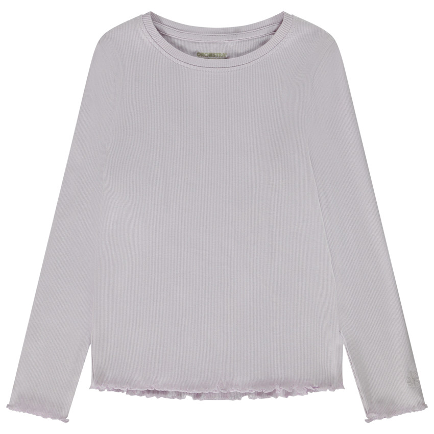 Camiseta manga larga punto acanalado con flor bordada para niña 