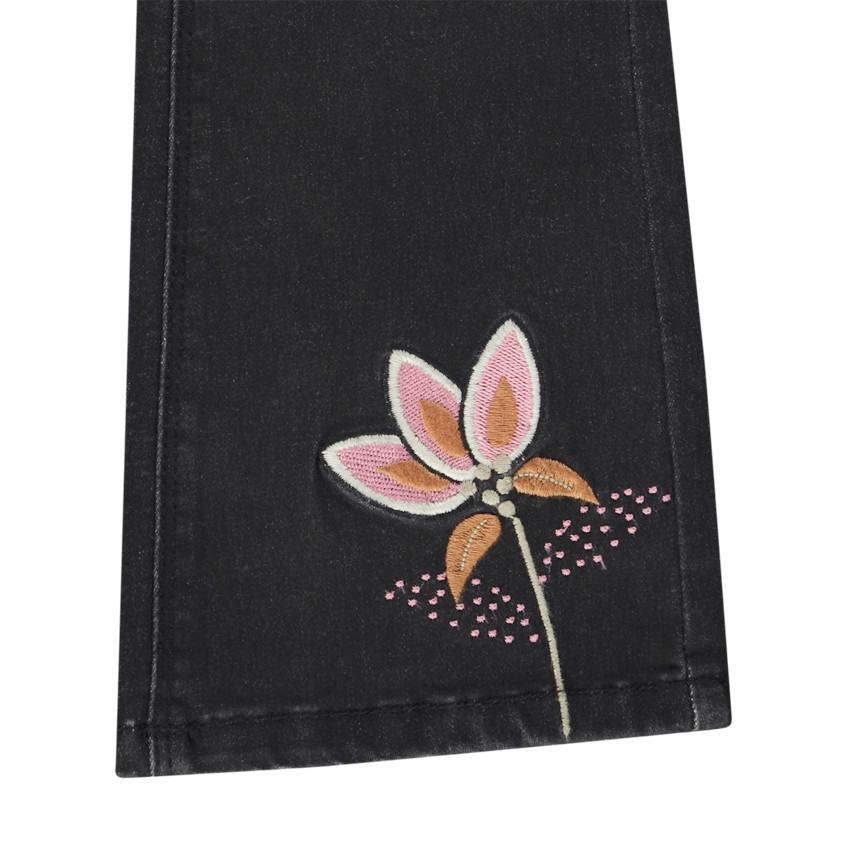Pantalón trompeta con bordado de flores para niña 
