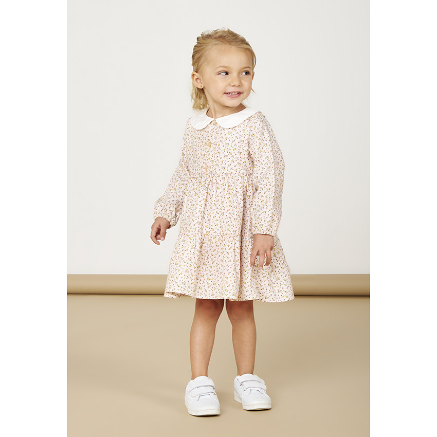 Vestido de manga larga con cuello babero y con estampado floral para bebé niña 