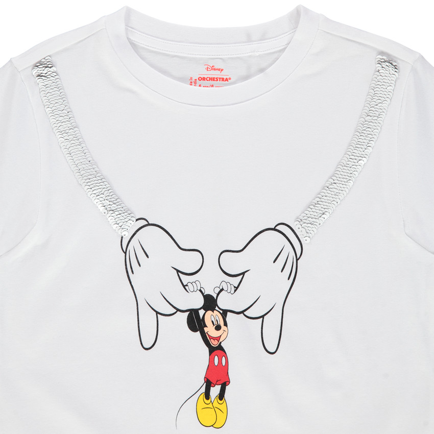 Camiseta de manga corta de algodón ecológico con estampado Mickey y lentejuelas mágicas 