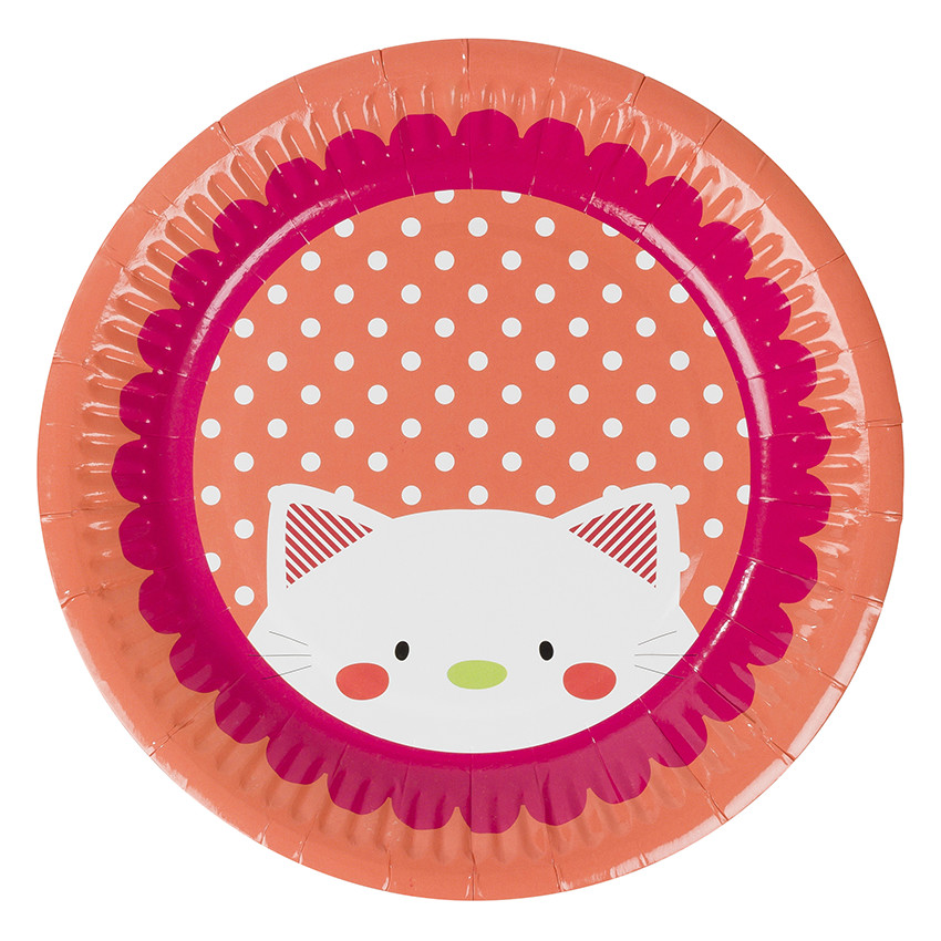 Juego de 10 platos de cumpleaños de cartón con dibujo de gato  Additional Juego de 10 platos de cumpleaños de cartón con dibujo de gato