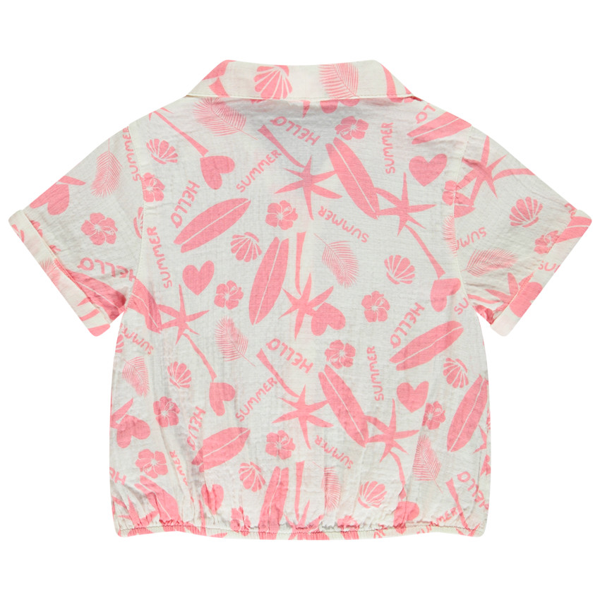 Camisa manga corta en tetra estampado exótico para niña 