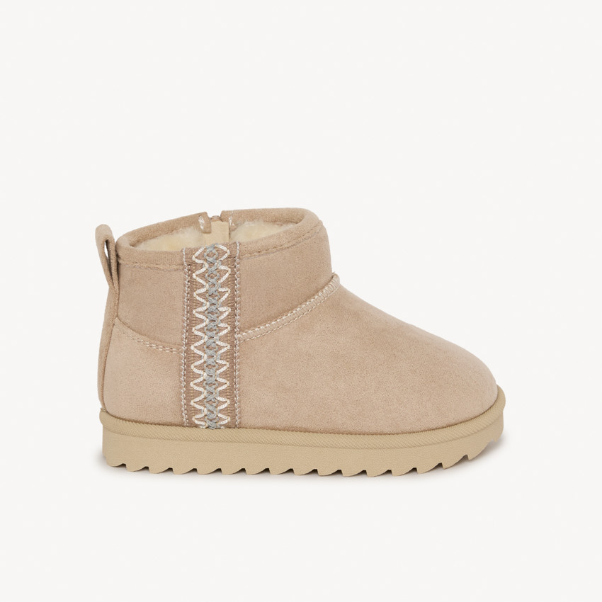 Bottes fourrée beige à zip et bande brodée pour fille  