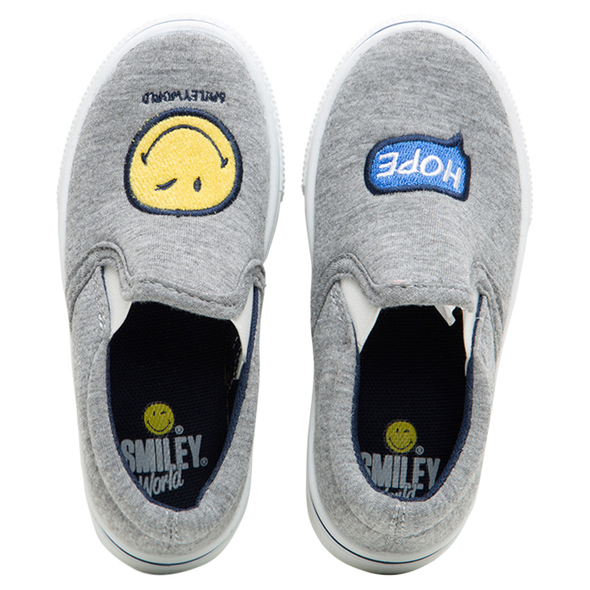 Zapatillas bajas de tela con gomas y bocadillo bordado y ©Smiley de la 24 a la 29 
