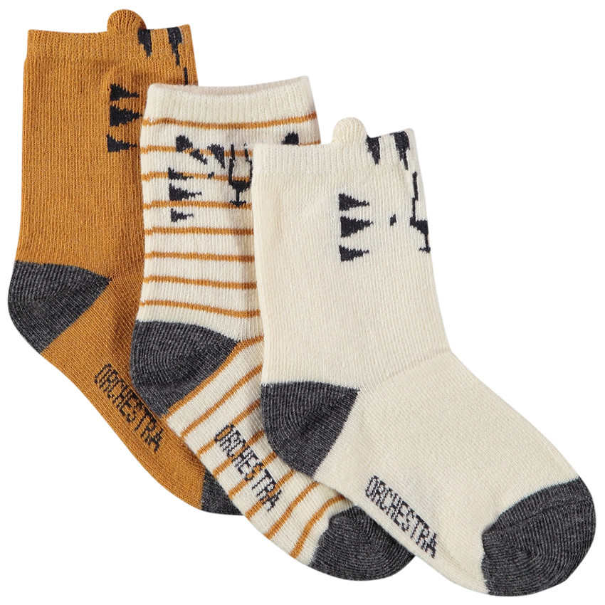 Pack de 3 pares de calcetines estampados tigre para bebé niño 