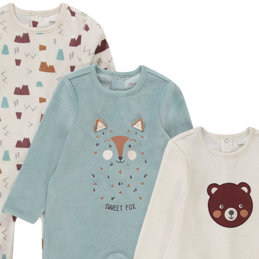 Lote de 3 peleles de terciopelo para bebé niño con diferentes aperturas según la edad 