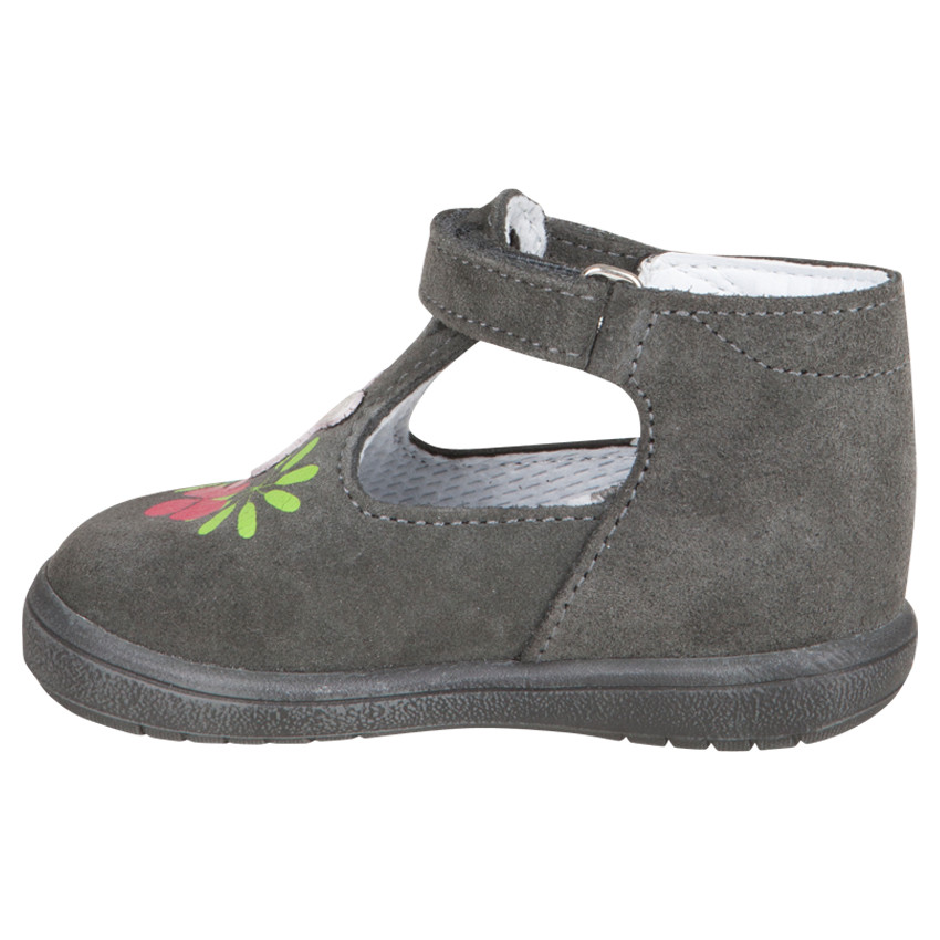 Zapatos salomé de cuero de color gris con detalle impreso 