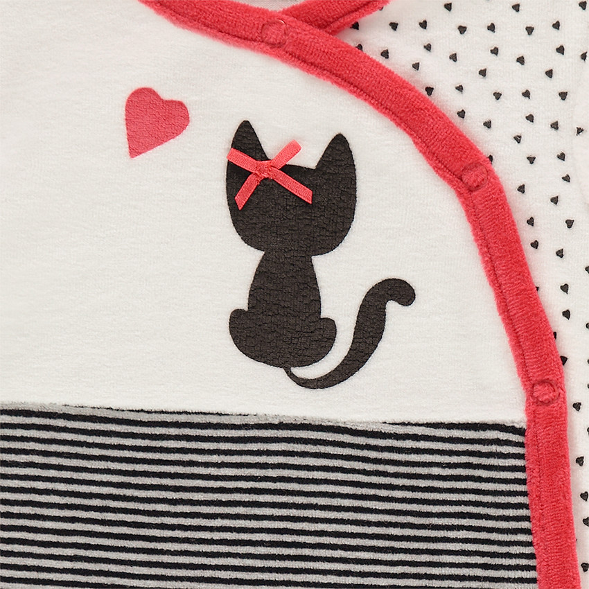 Pijama de terciopelo con estampado de gato y lacito de satén 