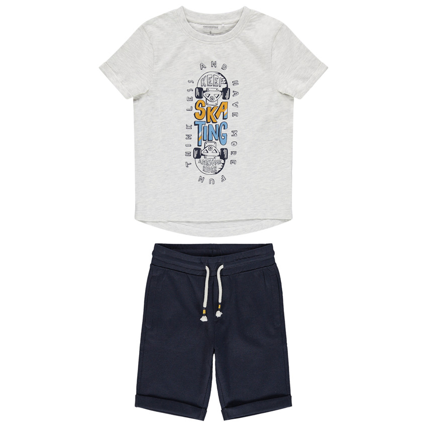 Conjunto con camiseta con estampado de skateboard y bermuda lisa  Additional Conjunto con camiseta con estampado de skateboard y bermuda lisa