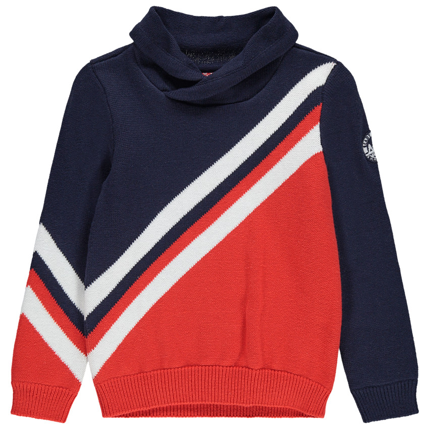 Jersey de punto con bandas que contrastan de estilo vintage y cuello vuelto 