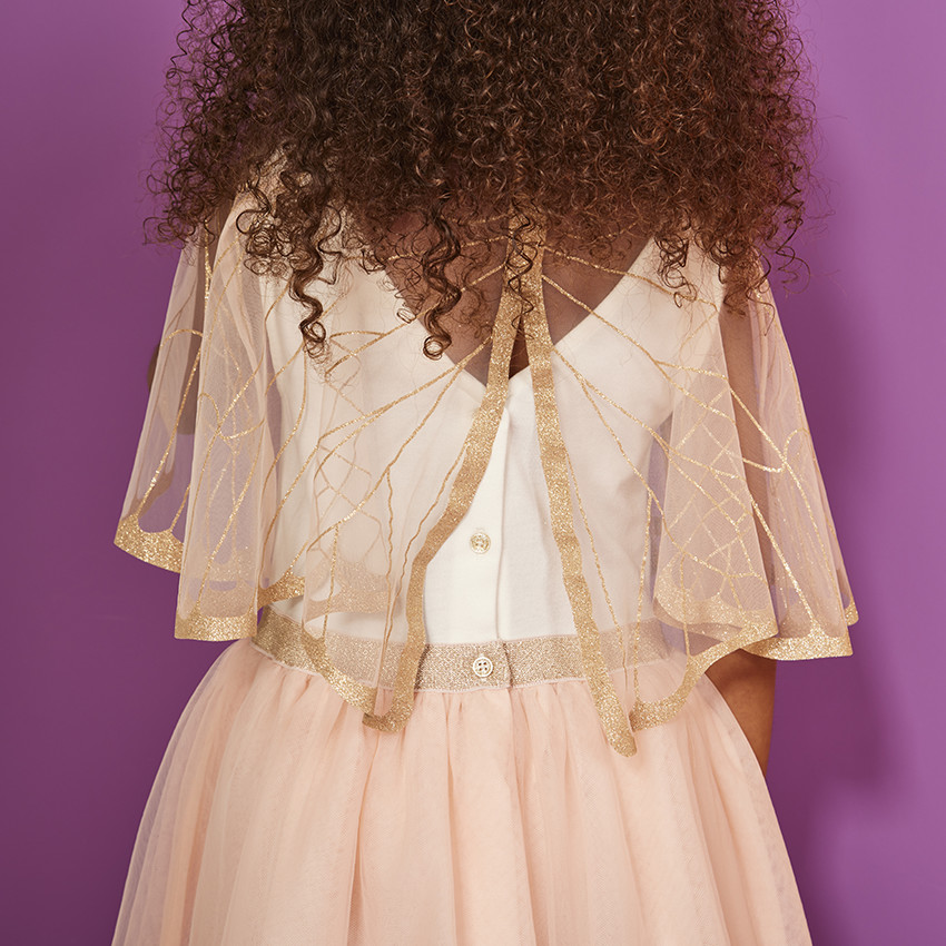 Vestido de ceremonia con capa de tul efecto alas con purpurina para nina Orchestra