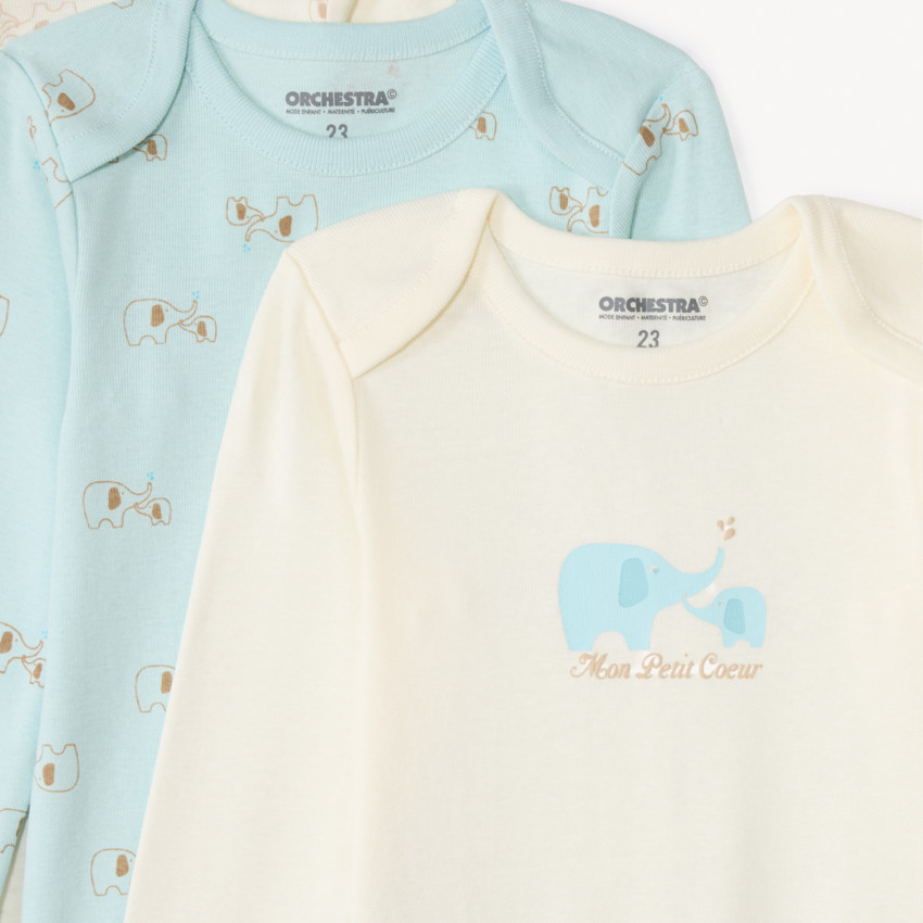 Lote de 7 body de manga larga con diseños variados para bebé niño. 