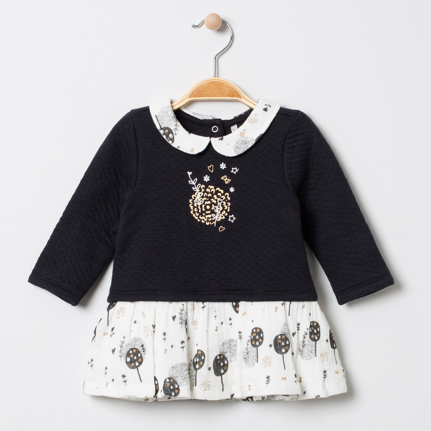 Vestido manga larga efecto 2 en 1 con motivo floral y lentejuelas  