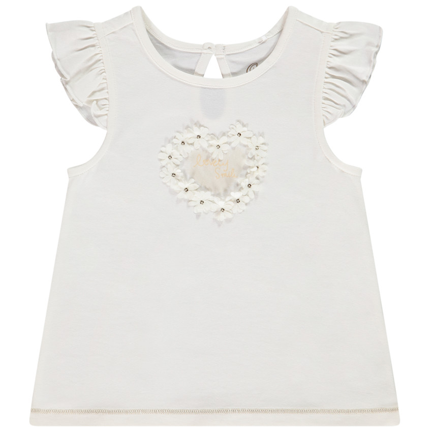 Camiseta de manga corta con volantes de jersey y flores para bebé niña 