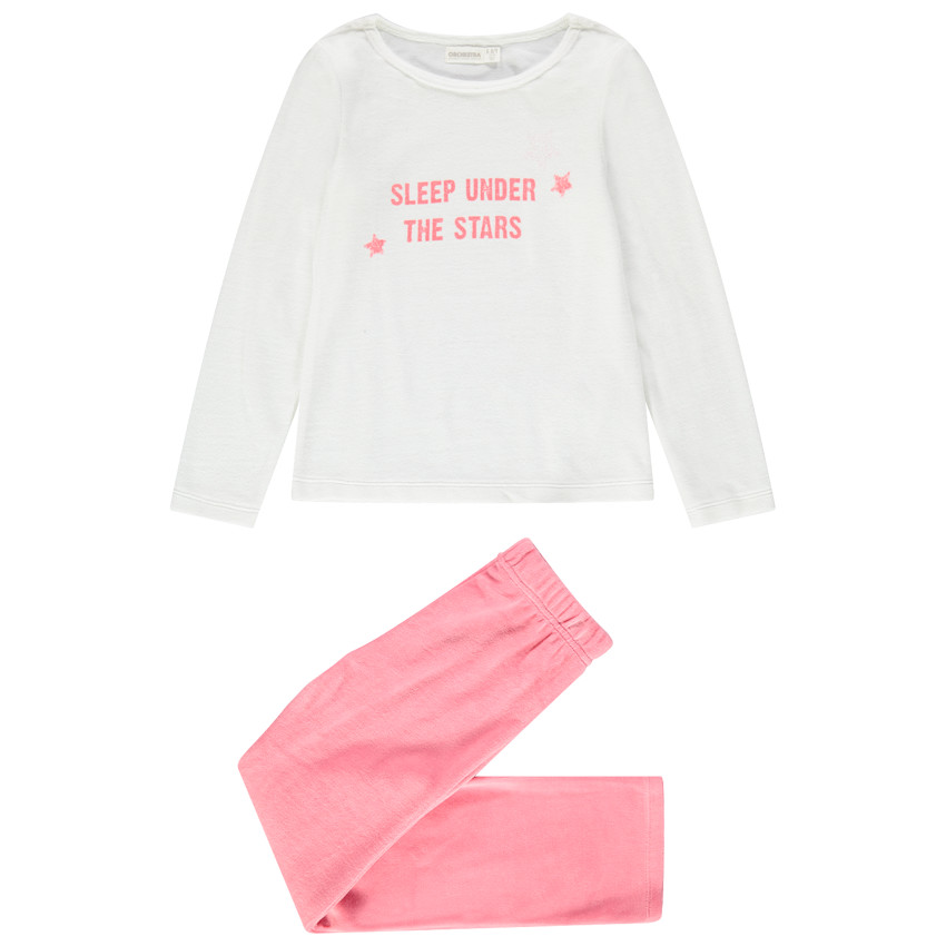 Pelele de terciopelo con mensaje estampado y parte inferior rosa.  Additional Pelele de terciopelo con mensaje estampado y parte inferior rosa.