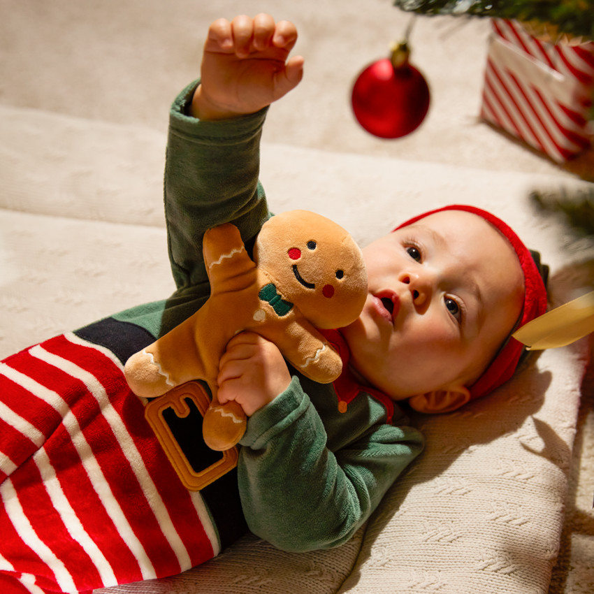 Conjunto divertido de pijama de duende navideño + gorro de terciopelo para bebé 