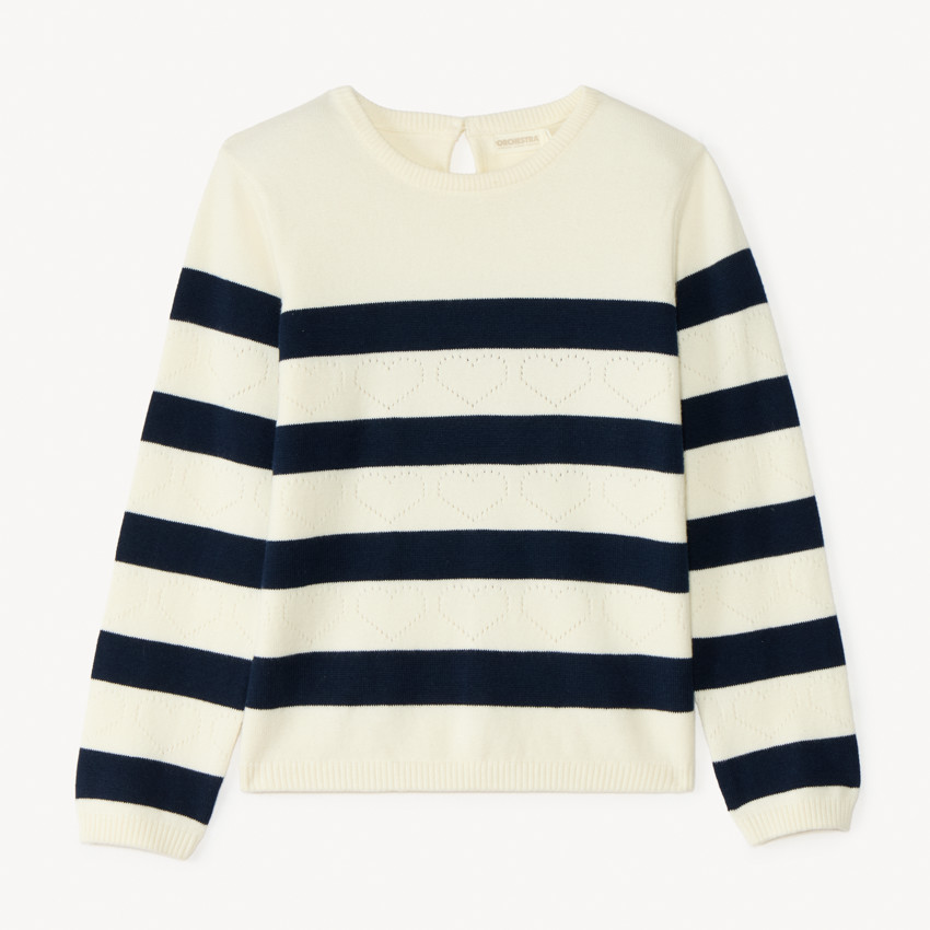 Suéter de rayas de punto con corazones calados para niña 