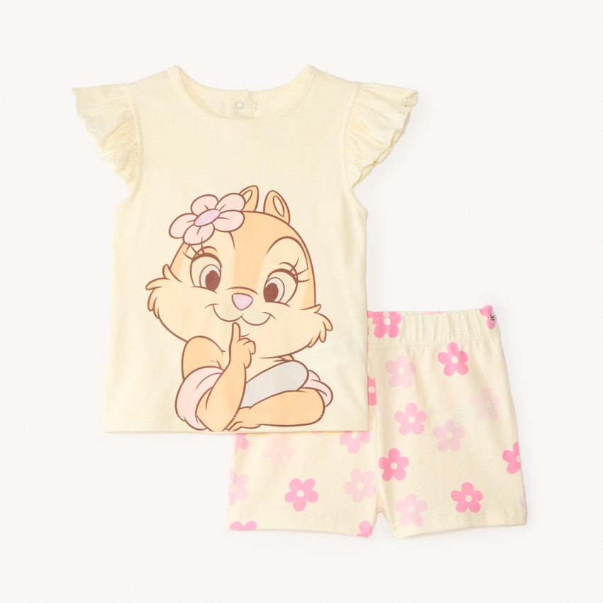 Conjunto de pijama de 2 piezas, camiseta + pantalón corto Tic y Tac Disney para niña bebé. 