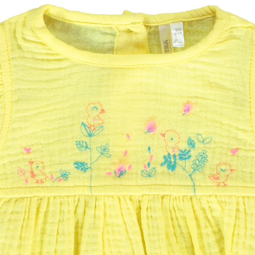 Ensemble en double gaze de coton tunique + bloomer imprimé poussin pour bébé fille  Additional Ensemble en double gaze de coton tunique + bloomer imprimé poussin pour bébé fille