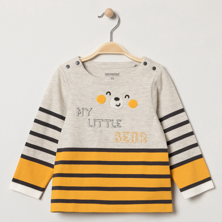 Marinera motivo oso bordado con rayas contrastadas   