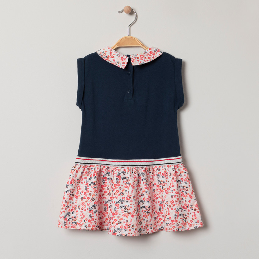 Robe manches courtes effet 2 en 1 à col Claudine et imprimé floral 