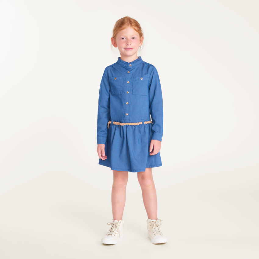 Vestido camisa niña con cinturón trenzado 