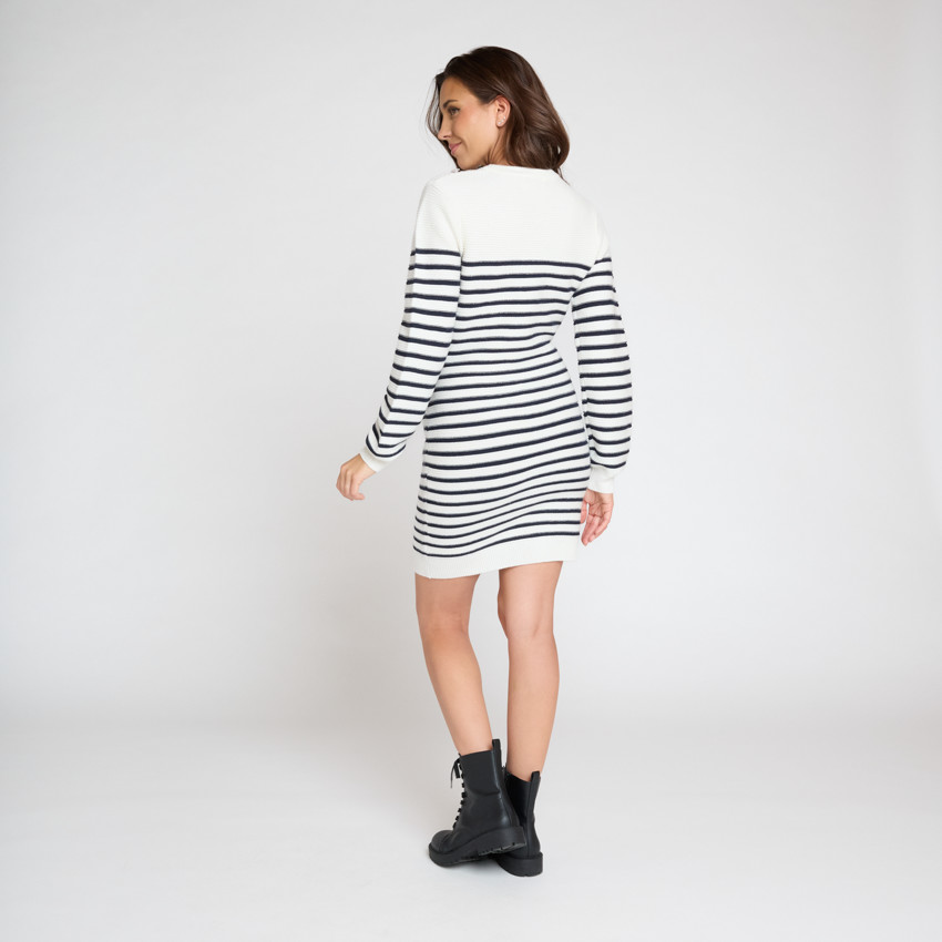 Vestido de punto con diseño marinière para mujer 