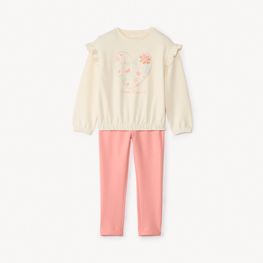 Conjunto de chándal de neopreno con estampado de corazón para niña 