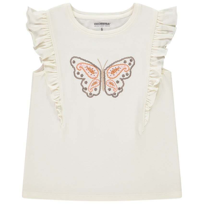 Camiseta de manga corta con mariposa de lentejuelas para niña 