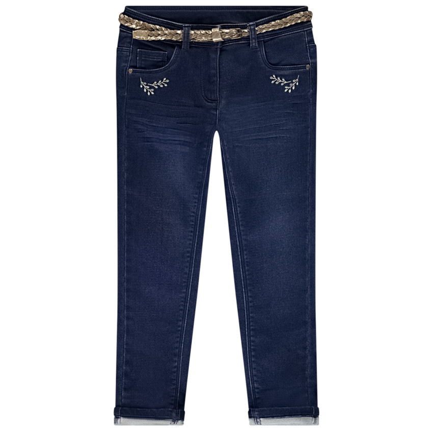 Jean slim bordado + cinturón con purpurina para niña 