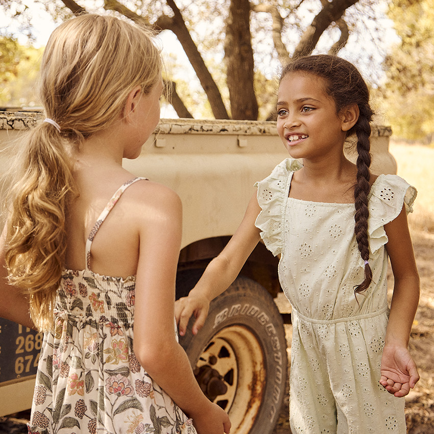 Combinaison longue en broderie anglaise pour fille 