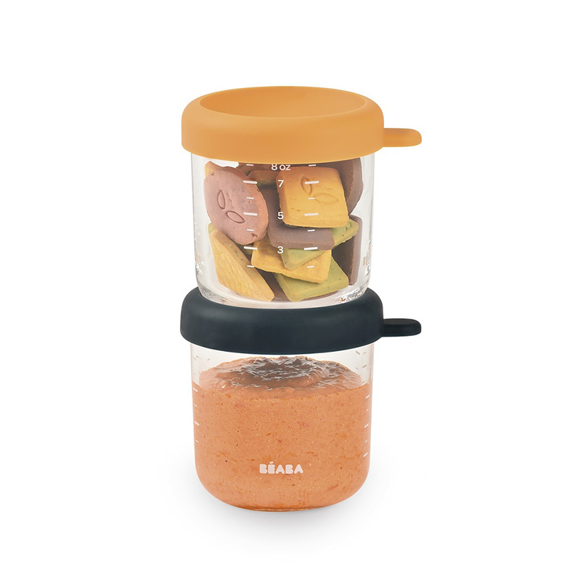 Lote de 2 tarros de conservación de cristal 250 ml azul noche y color miel 