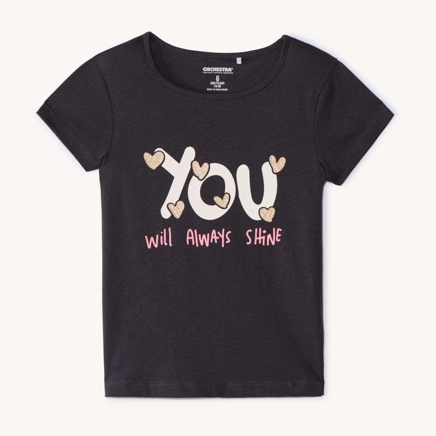 Camiseta de manga corta con estampado de purpurina para niña 