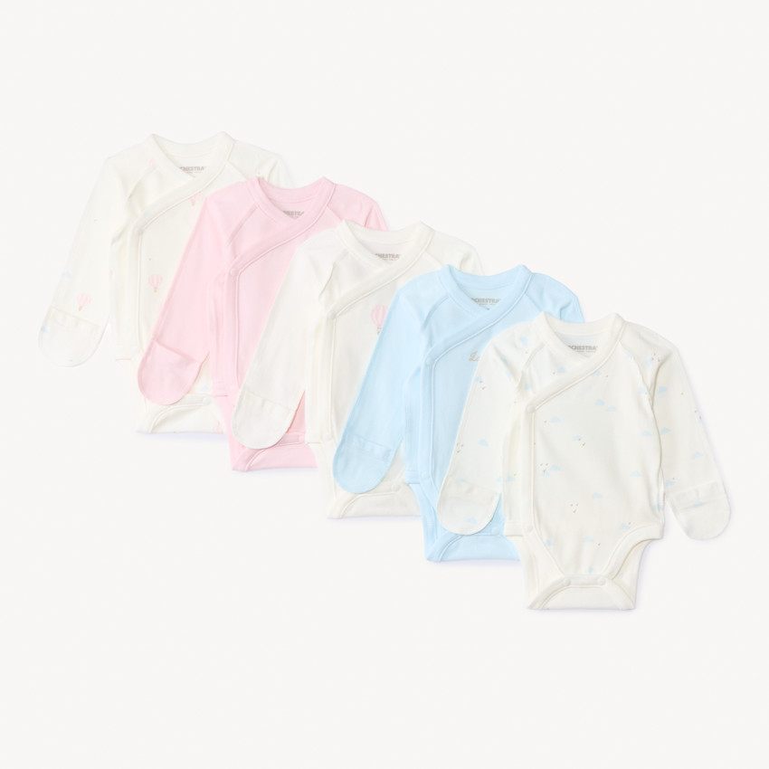 Lote de 5 bodies de manga larga con motivos para bebé prematura niña 