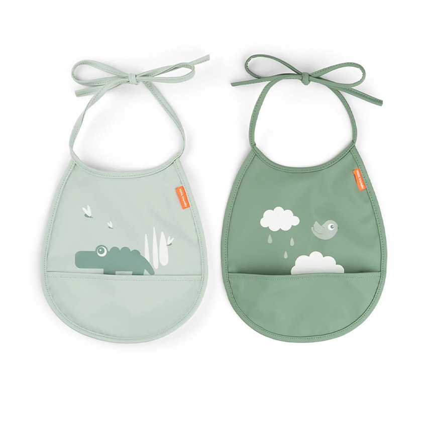 Pack de 2 baberos mini con bolsillo Croco y Birdee verde 