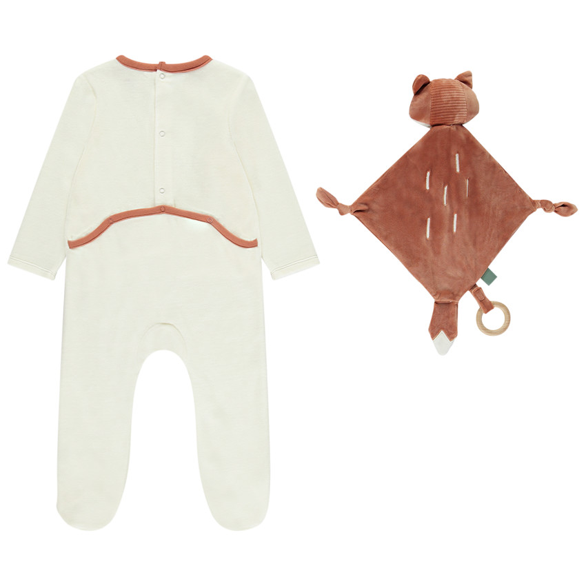 Pelele de terciopelo + doudou zorro a juego con aberturas diferentes según la edad 