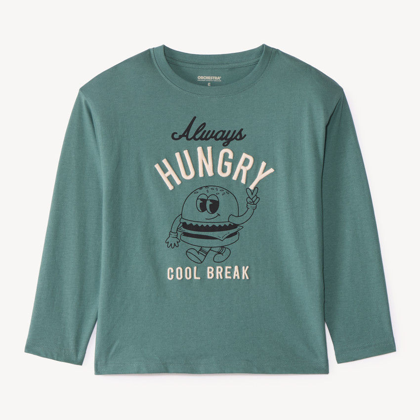 Camiseta de manga larga para niño oversize con bordado 3D decorativo. 