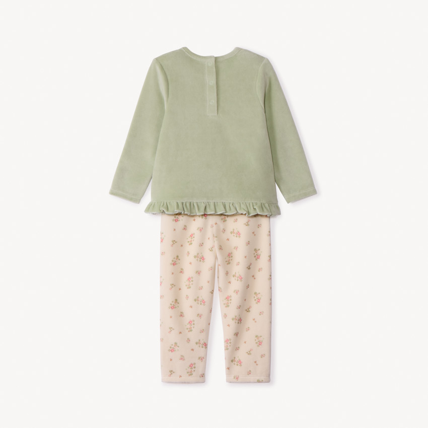 Pyjama 2 pièces en velours pour bébé fille avec finitions différentes selon l'âge 