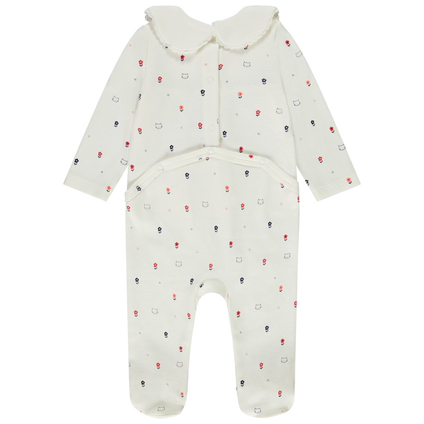 Pelele con cuello marinero estampado flores/gatos para bebé niña 