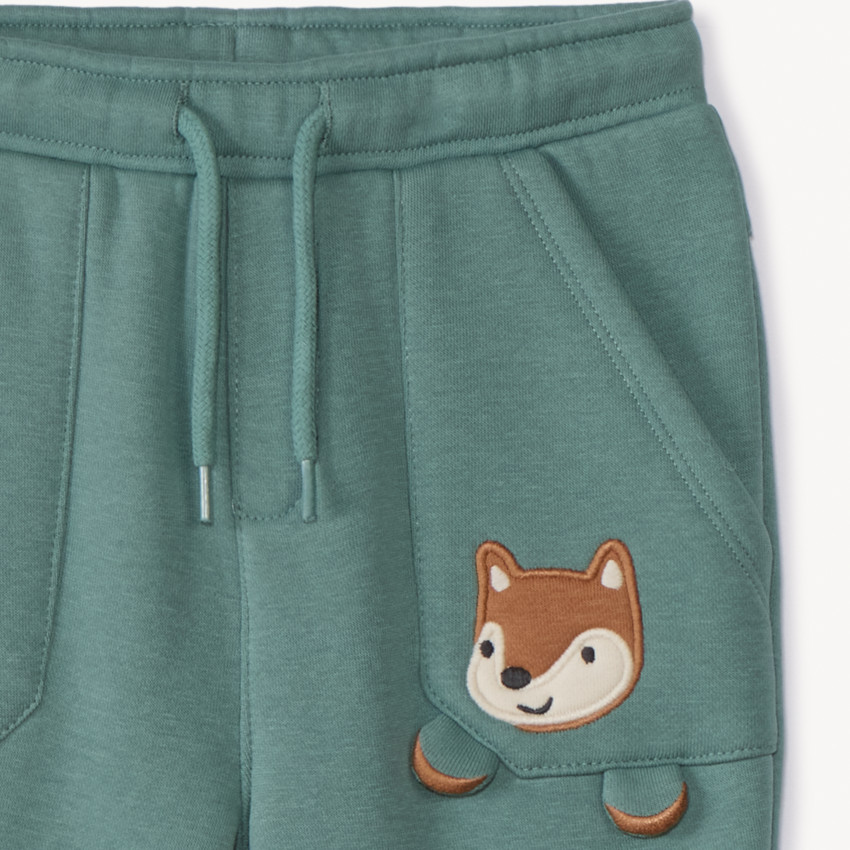 Pantalón jogging liso con parche bordado de zorro para bebé niño 