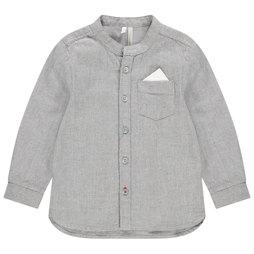 Chemise manches longues en maille chinée col mao et poche 