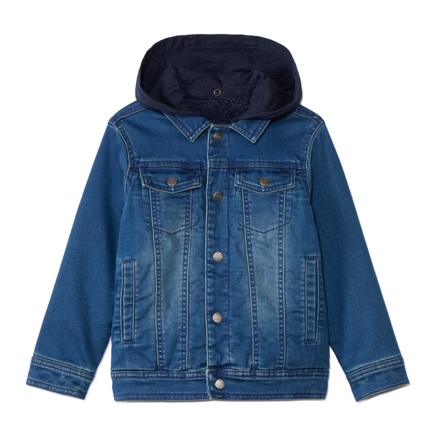 Chaqueta efecto denim con forro de felpa y capucha niño 