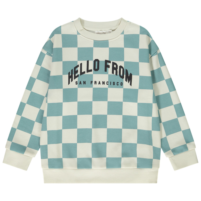 Sudadera oversize estampado damero y puff print para niño 