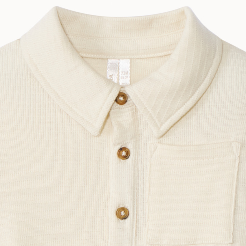 Polo de manga larga liso con efecto canalé para bebé niño 