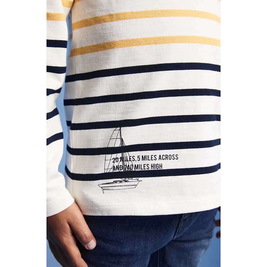 Camiseta marinera de punto grueso para niño con estampado de colocación 
