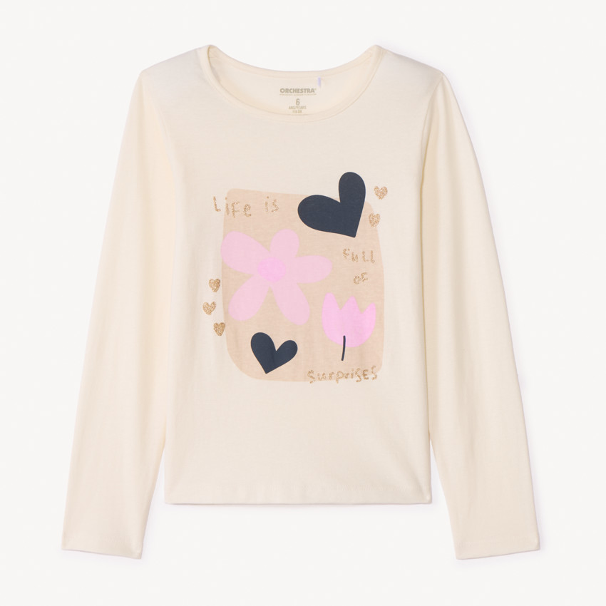Camiseta de manga larga con estampado brillante para niña 
